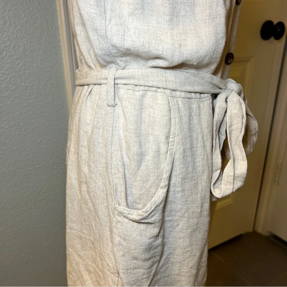 Women’s‎ Beige Linen Sleeveless Romper with Button Accents Tie Waist Size Large - Picture 9 of 14